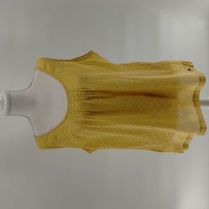 Eddie Bauer top blouse large  yellow gold white zig zag print sleeveless Bauer